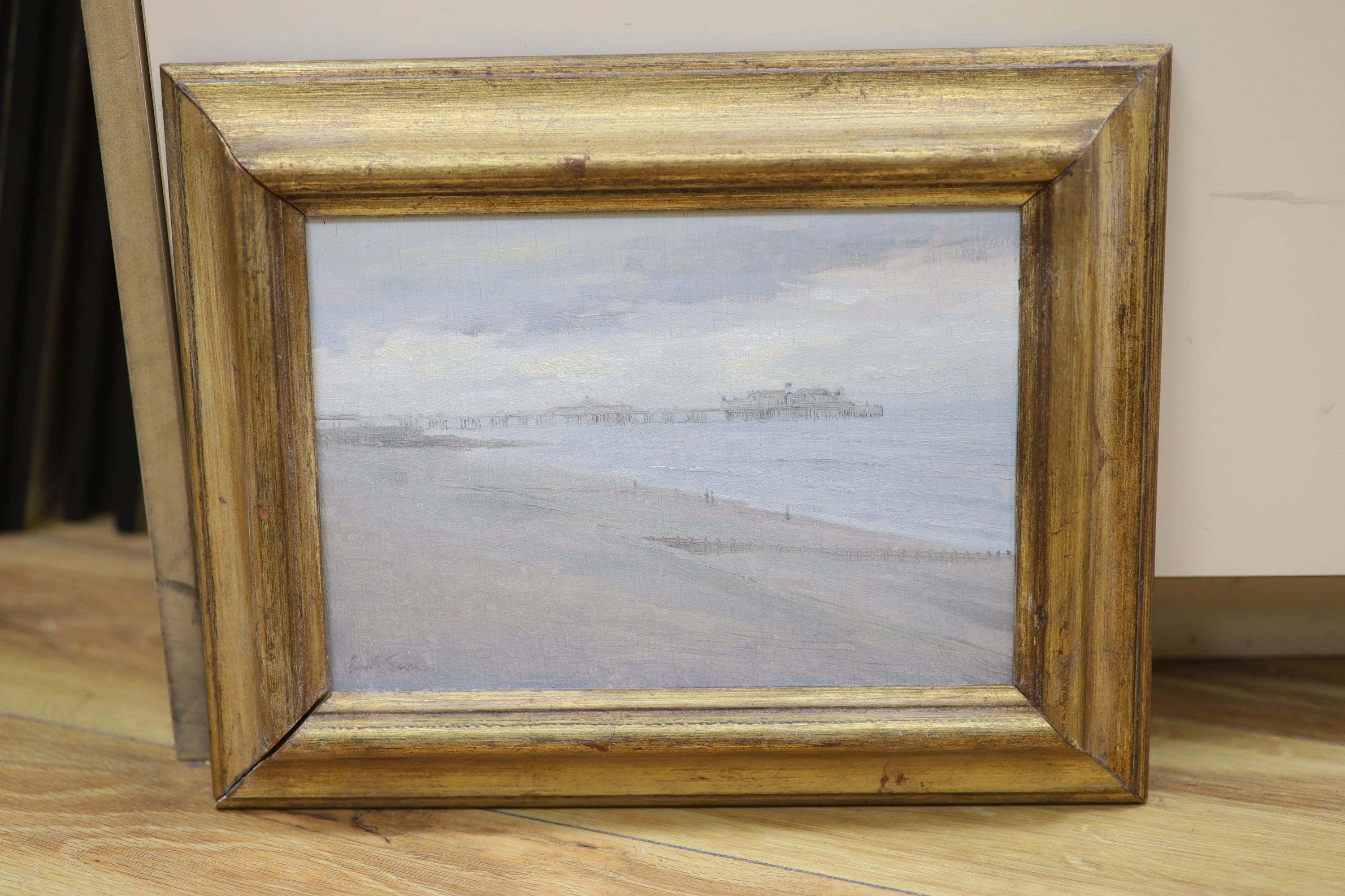 Paul M. Gunn (b. 1934), Brighton Pier, inscribed and dated verso 76, oil on board, 17.5 x 25.5cm